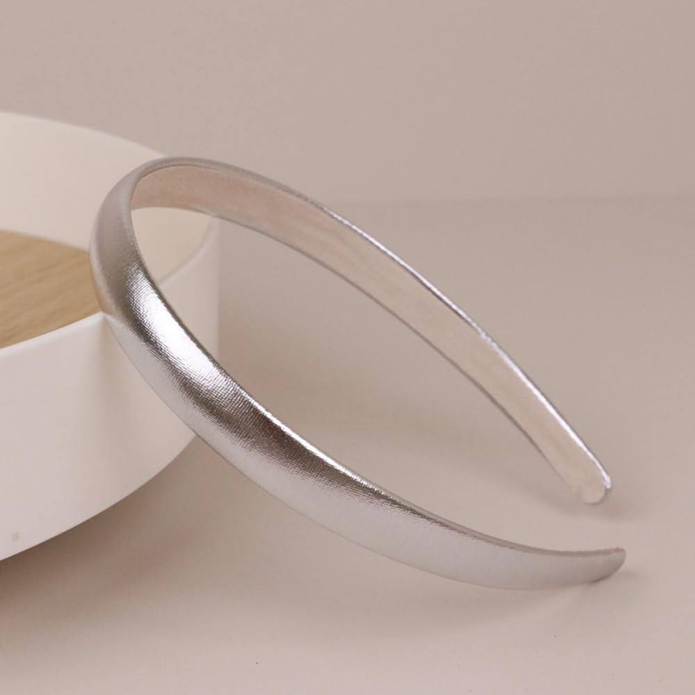 Silver Headband for Women - Thin Satin Hair Band, Fashion Plastic Hard Headpiece, Cute Hair Acces... | Amazon (US)