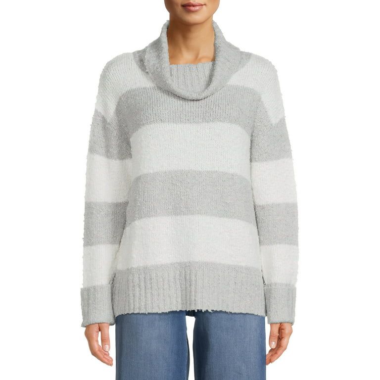 Time and Tru Women's Plush Cowl Neck Pullover Sweater | Walmart (US)