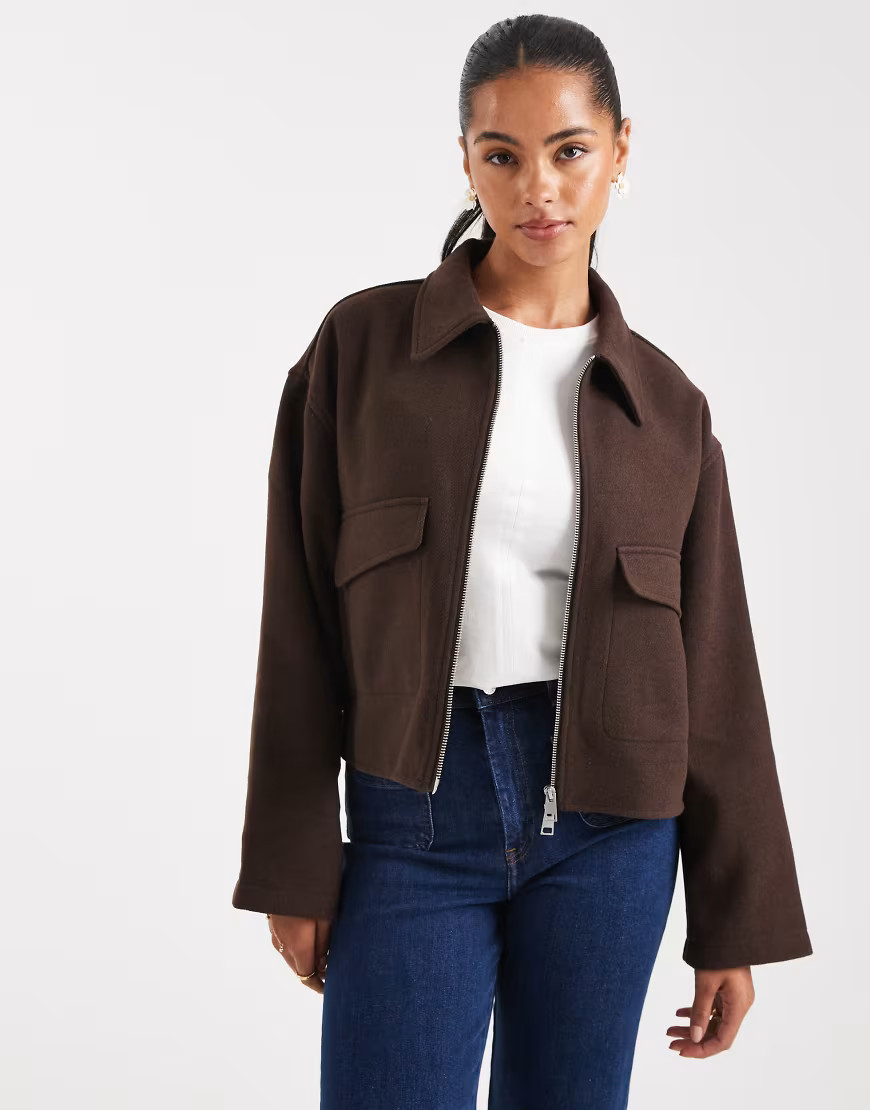 ASOS DESIGN clean formal bomber jacket in chocolate-Brown | ASOS (Global)