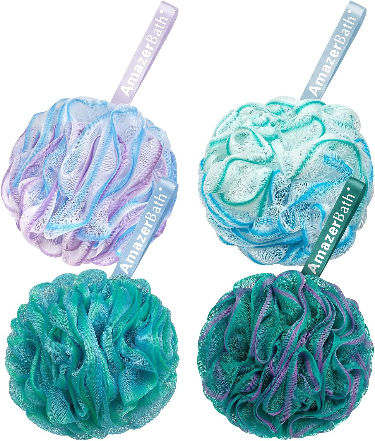 AmazerBath Loofah Sponge 75g/Piece, Exfoliating Bath Sponge Body Scrubber - Loofa Set of 4 Flower Color (Large, Green-Purple) | Amazon (US)