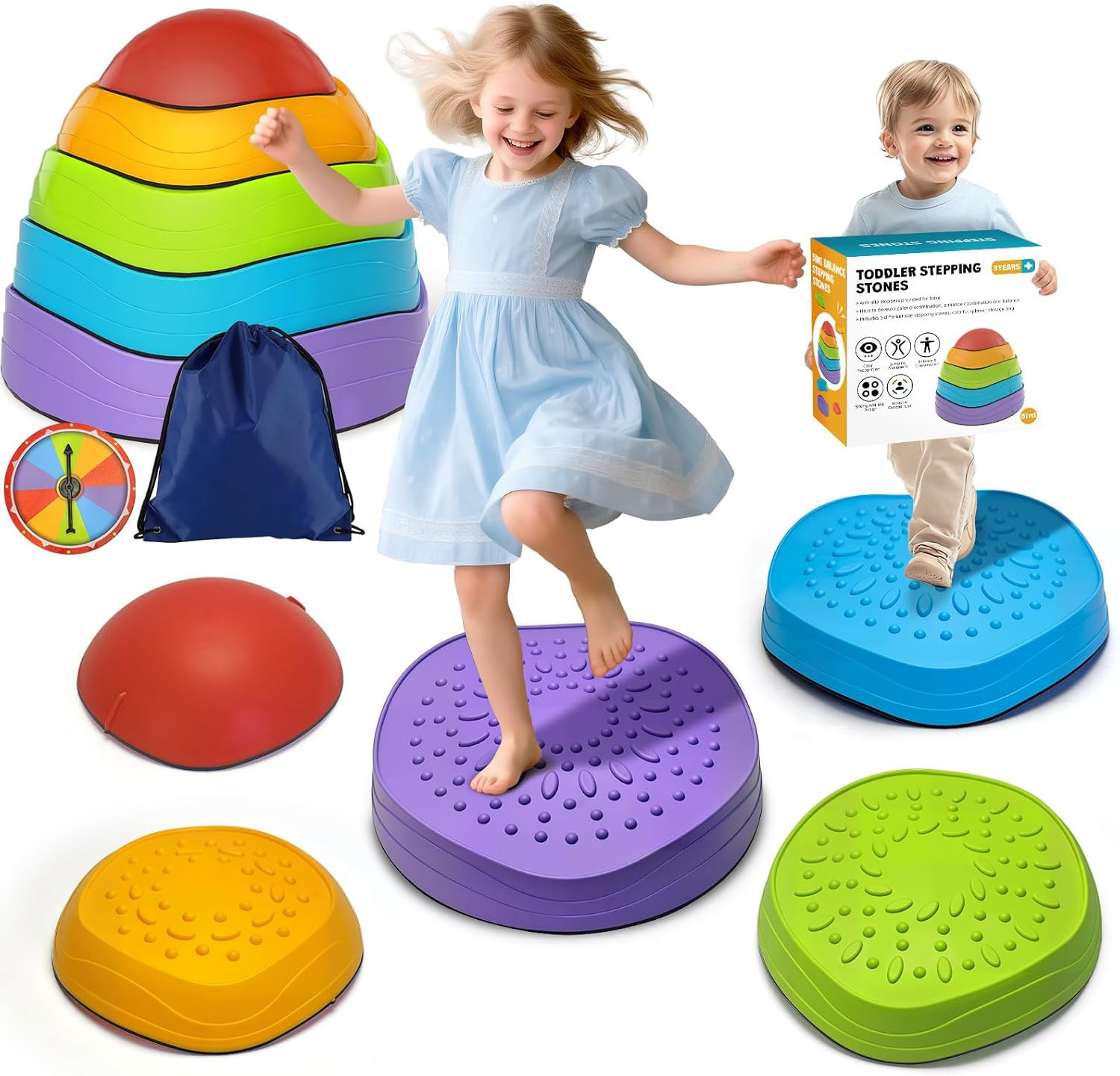 OZMI Stepping Stones for Kids Toddlers, Non-Slip Balance Stepping Stones with Storage Bag, Indoor... | Amazon (US)