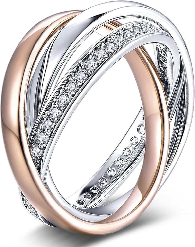 YL 925 Sterling Silver Cubic Zirconia 3pcs Interlocked Stackable Eternity Ring Set for Women | Amazon (US)