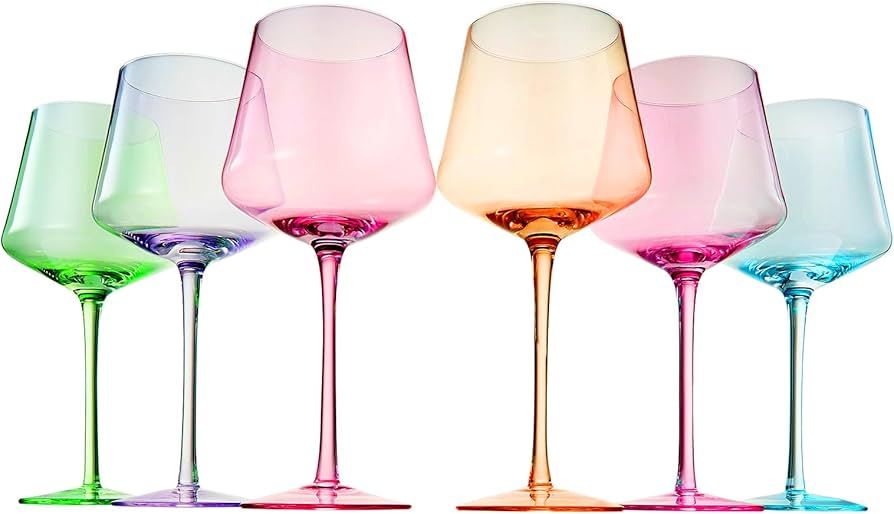 Colored Crystal Wine Glass Set of 6, Large Unique 16 oz Glasses, Great for all Occasions & Specia... | Amazon (US)