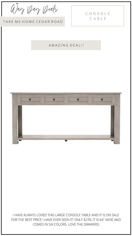 MAJOR SALE ALERT! Love this large four drawer console table. Lowest price I’ve seen on it! Awesome reviews. Comes in six colors, perfect sofa table too.

Console table, entryway table, sofa table, living room, entryway, way day 

#LTKhome #LTKsalealert