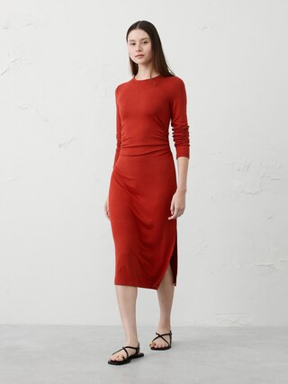 Soft Luxe Shirred-Side Midi Dress | Banana Republic Factory