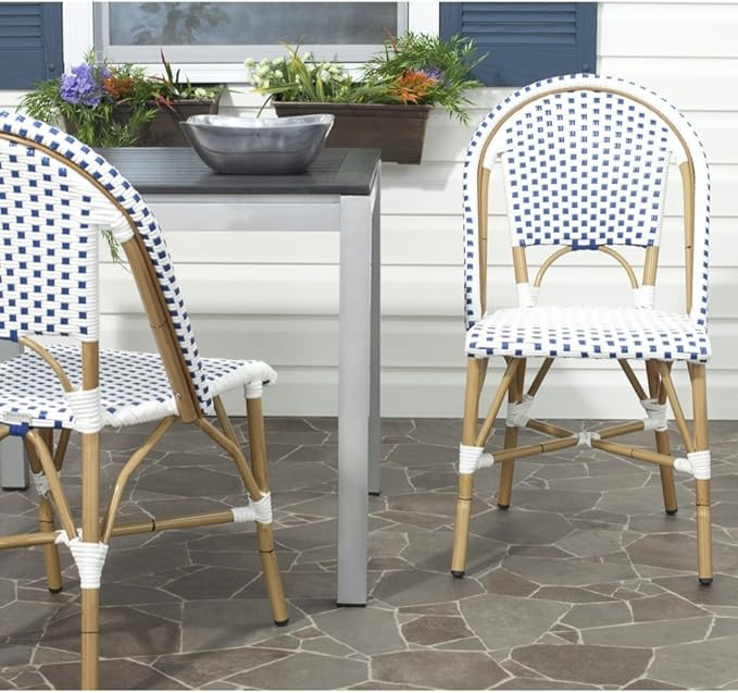Safavieh Home Collection Hooper Indoor-Outdoor Stacking Side Chairs | Blue & White | Set of 2 | Amazon (US)