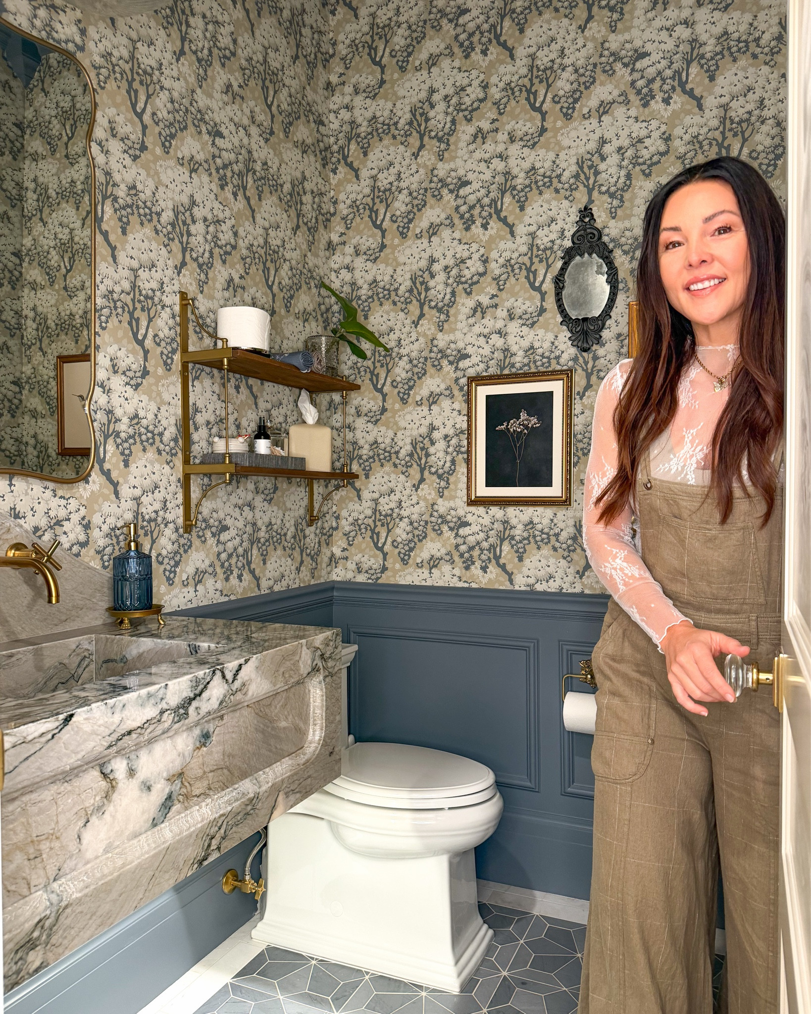 Bridgerton bathroom makeover - romantic traditional wallpaper with coating vanity and marble tile 

#LTKHome #LTKSaleAlert