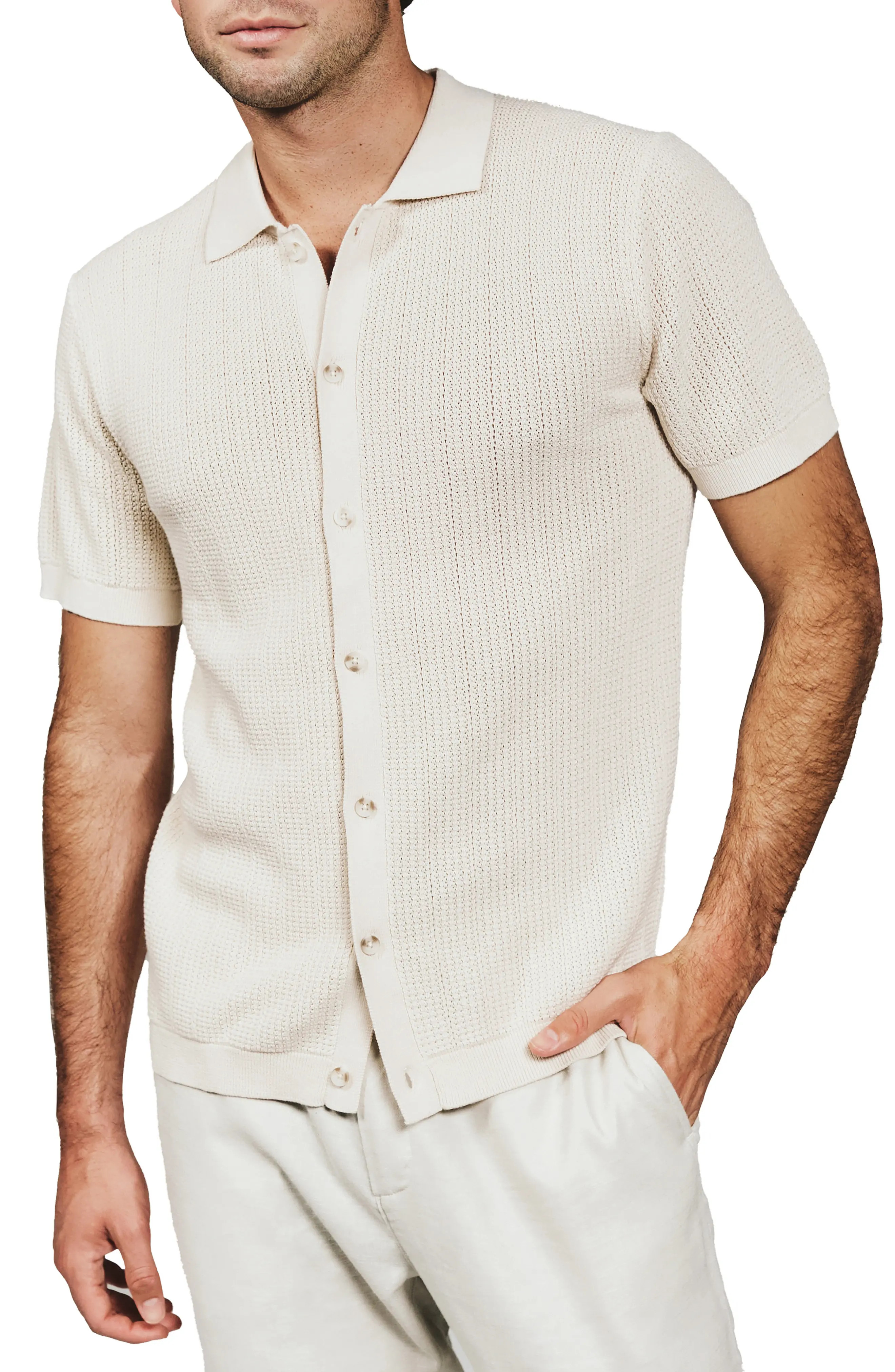 7 Diamonds Nash Knit Short Sleeve Button-Up Shirt in Tan at Nordstrom, Size Xx-Large | Nordstrom