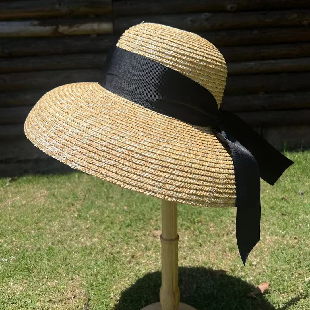 French Retro Summer Sun Hat Holiday Beach Black Big Bell Hat.women's Summer Straw Hat-straw Hat -... | Etsy (US)