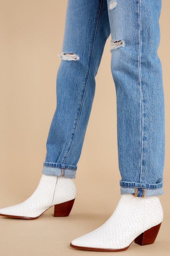 Caty White Snake Ankle Boots | Red Dress 