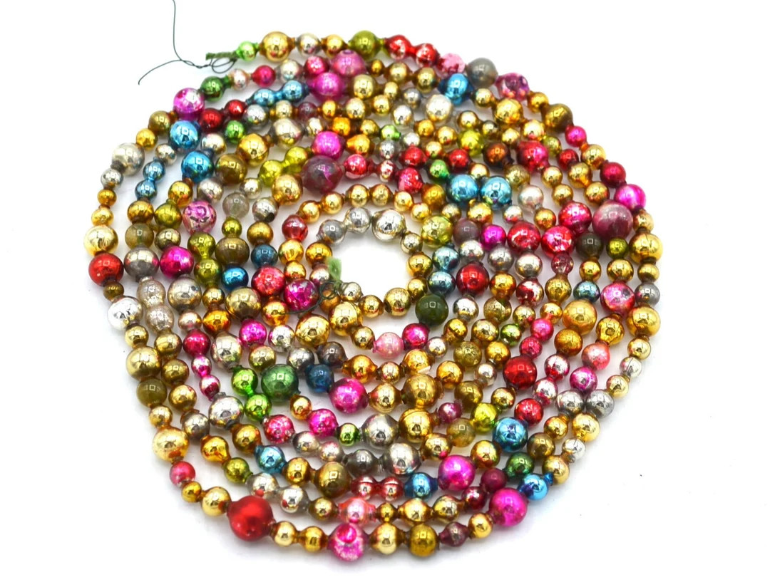Vintage Mercury Glass Christmas Garland Multicolored Beads - Etsy | Etsy (US)