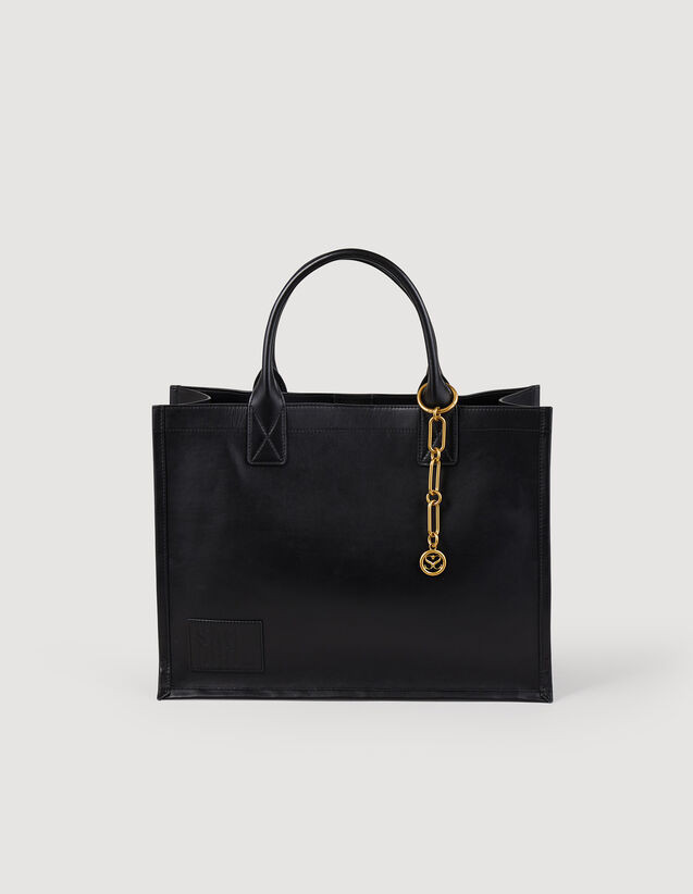 Leather tote bag with chain jewellery | Sandro-Paris US
