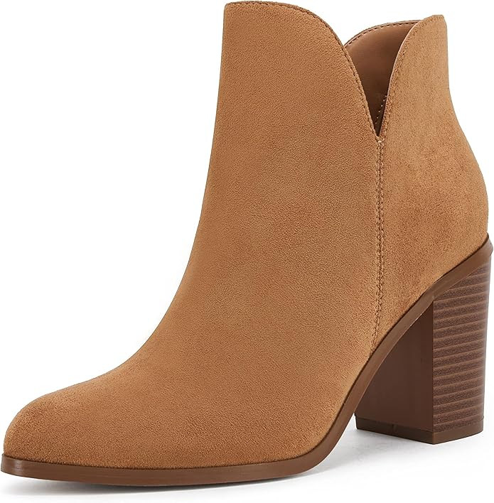 LAICIGO Womens V Cut Ankle Boots Side Zipper Chunky Stacked Heel Snakeskin Booties Shoes | Amazon (US)