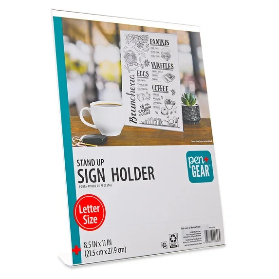 Pen + Gear Standup Sign Holder for Display Stand, Hold for Paper of 8.5" x 11", Clear | Walmart (US)