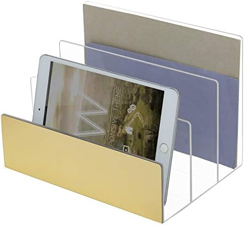 MyGift 3-Tiered Clear Acrylic Document Filing Organizer with Gold Mirror-Surfaced Front Panel | Amazon (US)
