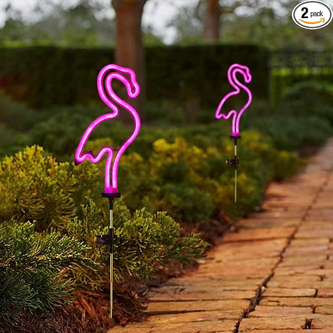 Flamingo Solar Garden Stake Lights, [Set of 2] Outdoor Solar Pathway Light for Lawn Patio Yard Wa... | Amazon (US)