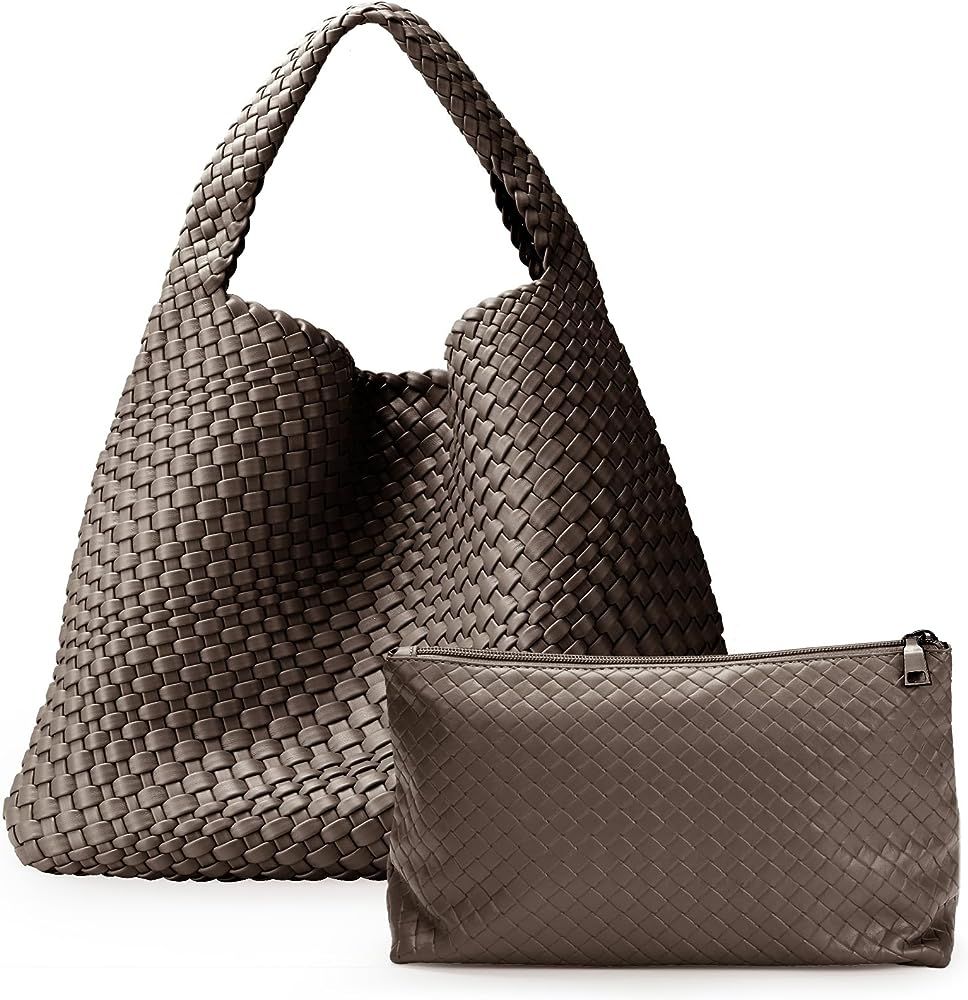 Woven Tote Bag Vegan Leather Purse for Women - Beach Handbag weave Purse Summer Shoulder Bag with... | Amazon (US)