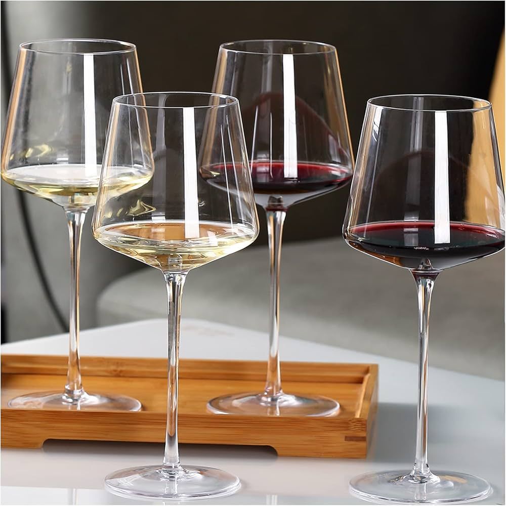 Physkoa Wine glasses set of 4 - Modern wine glasses with tall long stem, Crystal Square wine glasses | Amazon (US)