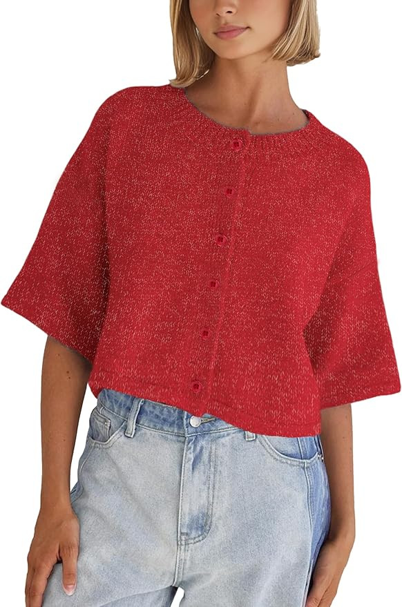 Springrain Cardigan Sweaters for Women Lightweight Knit Cropped Cardigan Button Up Solid Knitwear | Amazon (US)