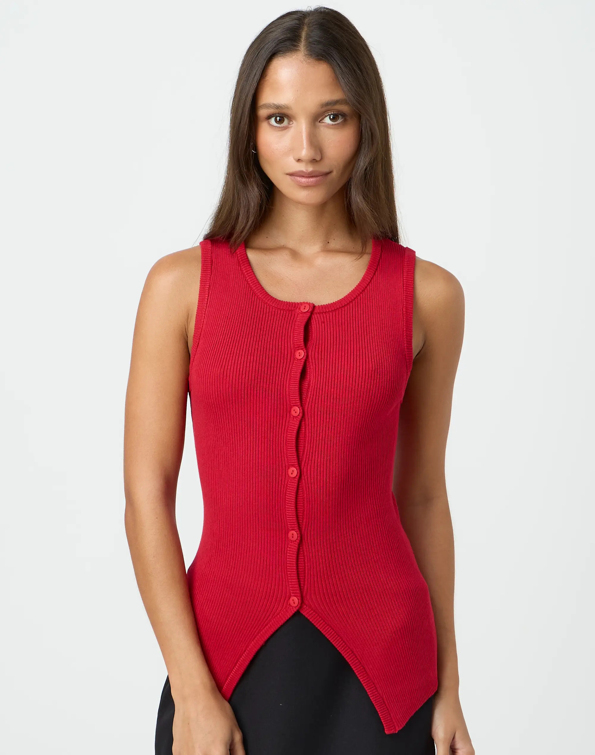 Long Line Button Up Knit Tank | Glassons (Australia)