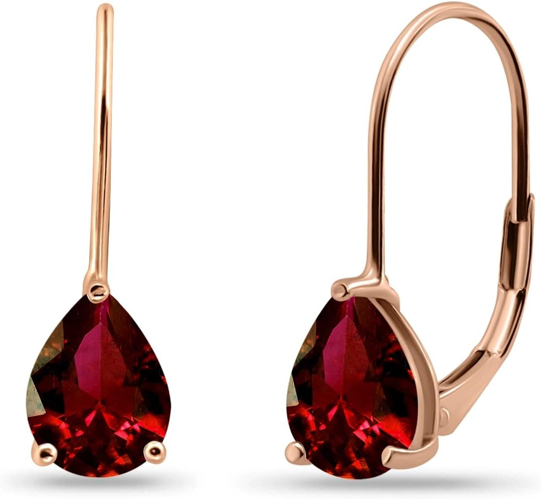 Birthstone Teardrop Earrings, 8x6mm Pear Genuine or Synthetic Gemstone, Leverback Huggie Dangle Earrings in Silver or Gold Flash | Amazon (US)