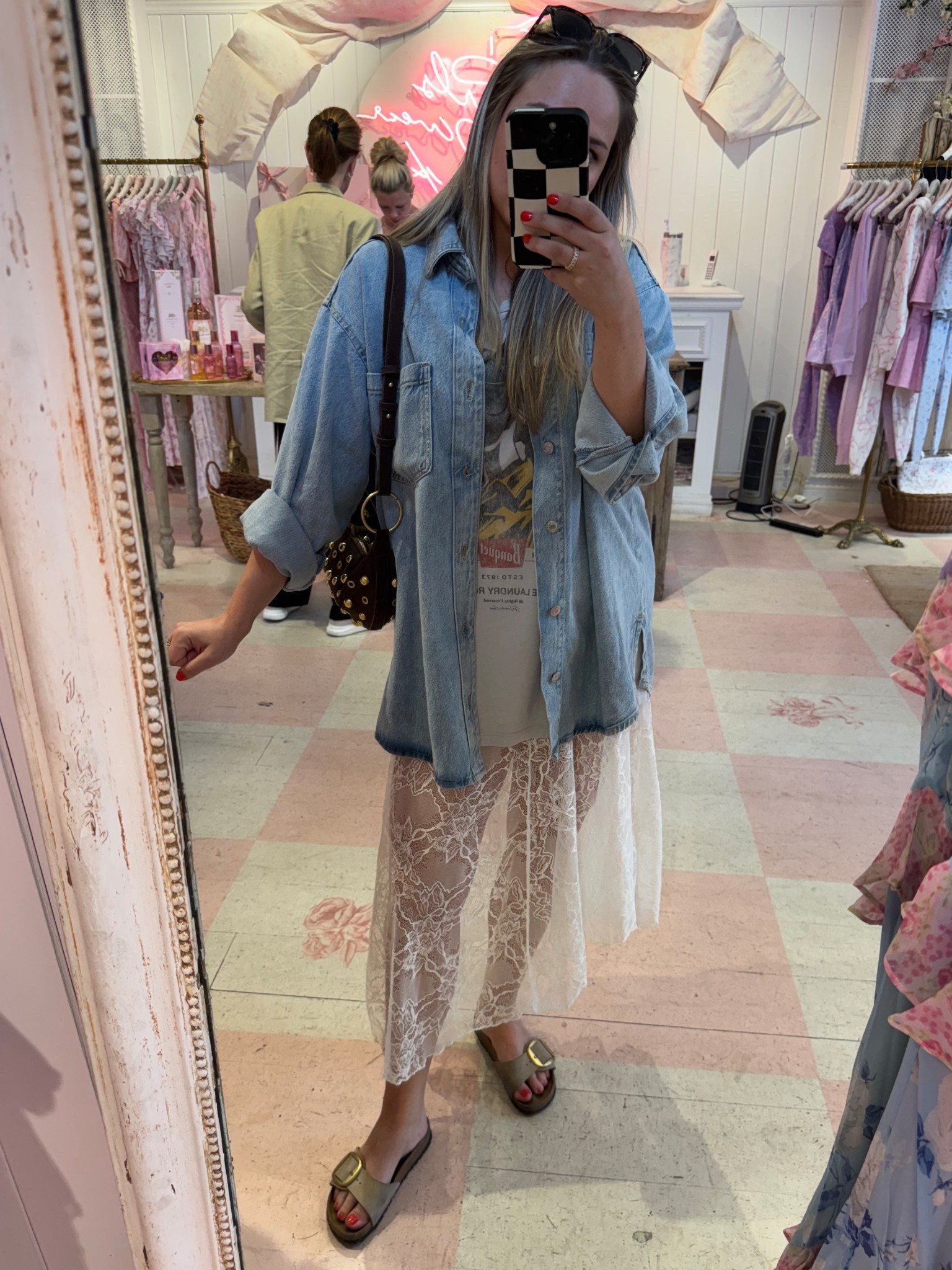 Shopping in nashville #nashville
#nashvilleoutfit #oversizedtee #oversized #laceskirt #brikenstocks #denimshirt #oversizeddenim 

#LTKsummer #LTKtravel #LTKstyletip