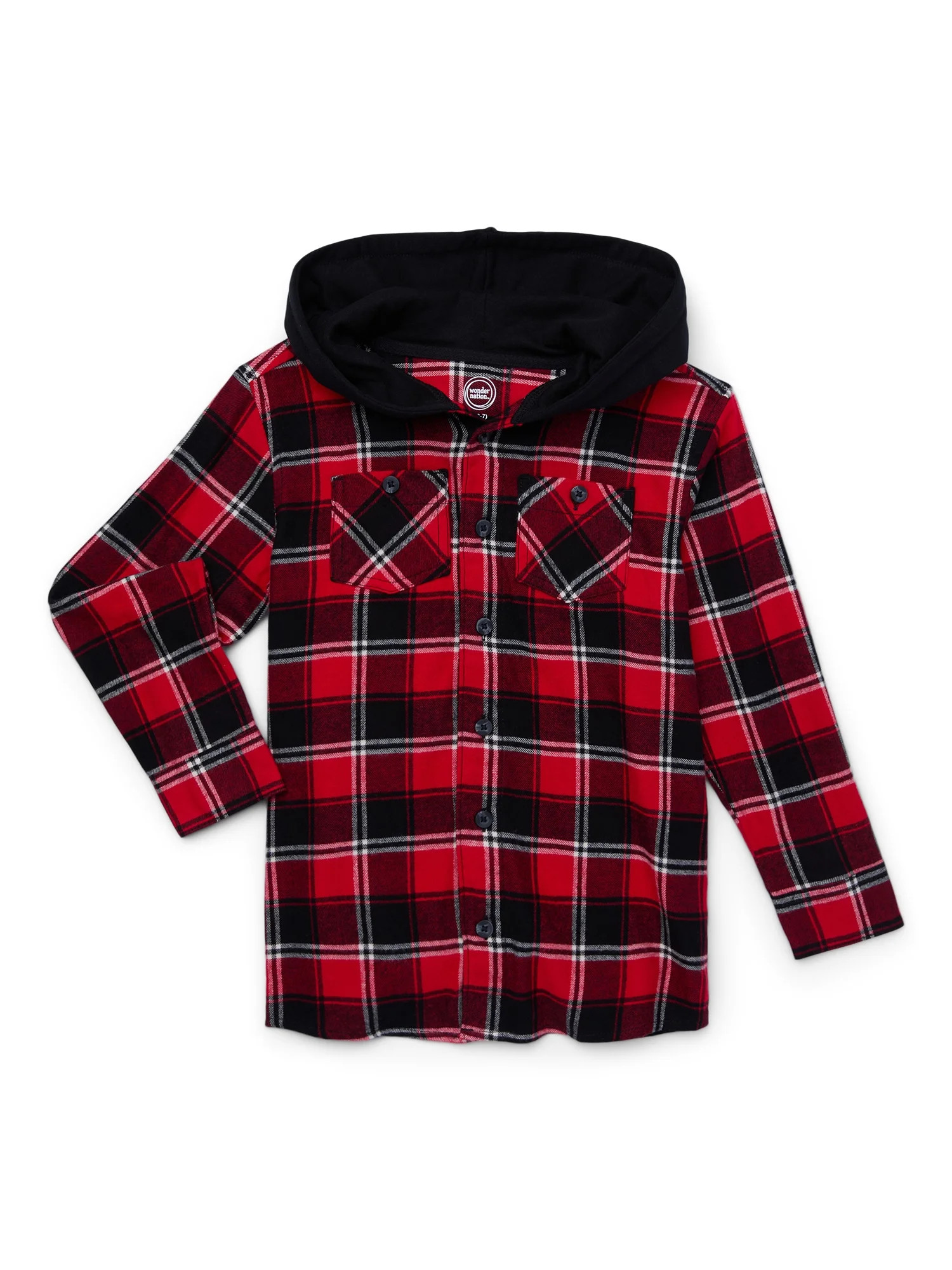 Wonder Nation Boys Hooded Flannel Shirt, Sizes 4-18 | Walmart (US)