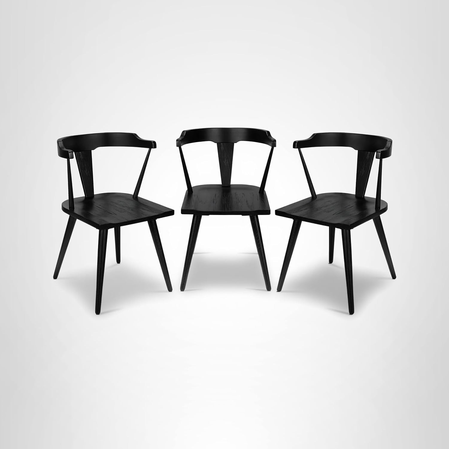 Poly & BARK Mid Century Modern Enzo Black Dining Chair – Solid Oak Wood Splat Back Chair, 18" Seat Height, 32" Tall – Stylish MCM Kitchen & Dining Room Chair - Set of 3 | Amazon (US)