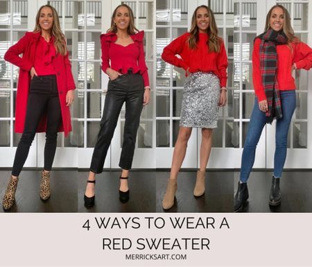 4 ways to wear a red sweater 

@aerie red sweater 50% off- only $22! Wearing size XS

#LTKstyletip #LTKworkwear #LTKSeasonal
