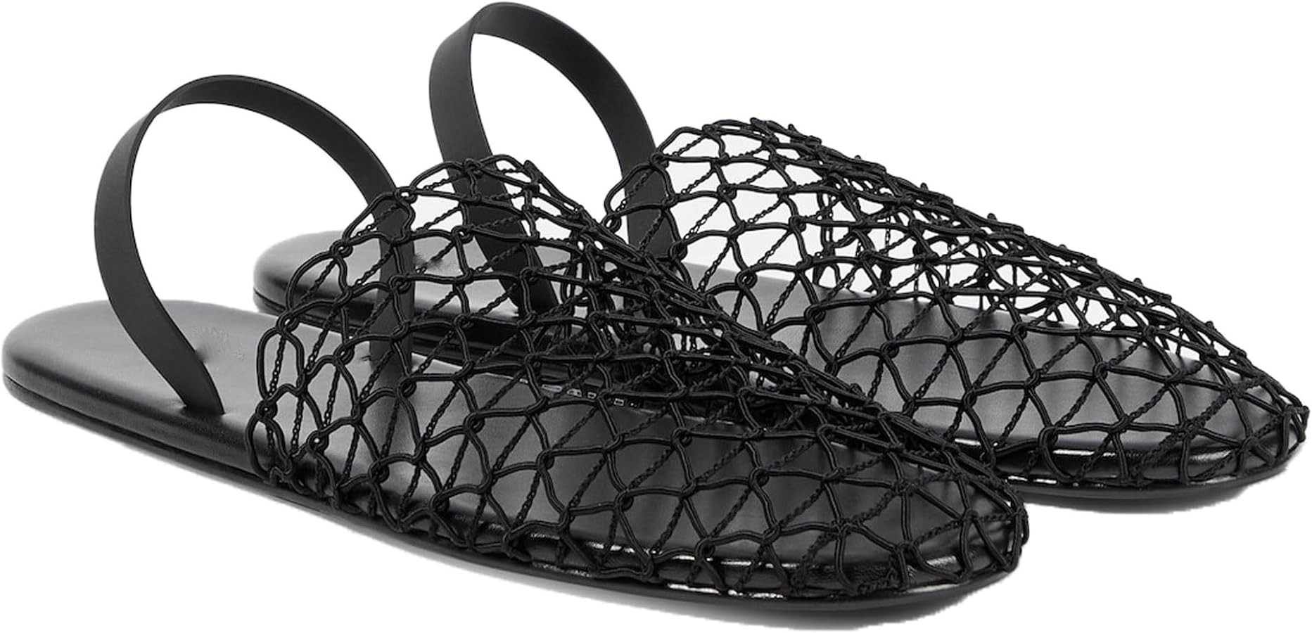 Black Mesh Woven Flat Sandals for Women Fishnet Slingback Flat Mules Comfortable Round Toe Slip o... | Amazon (US)