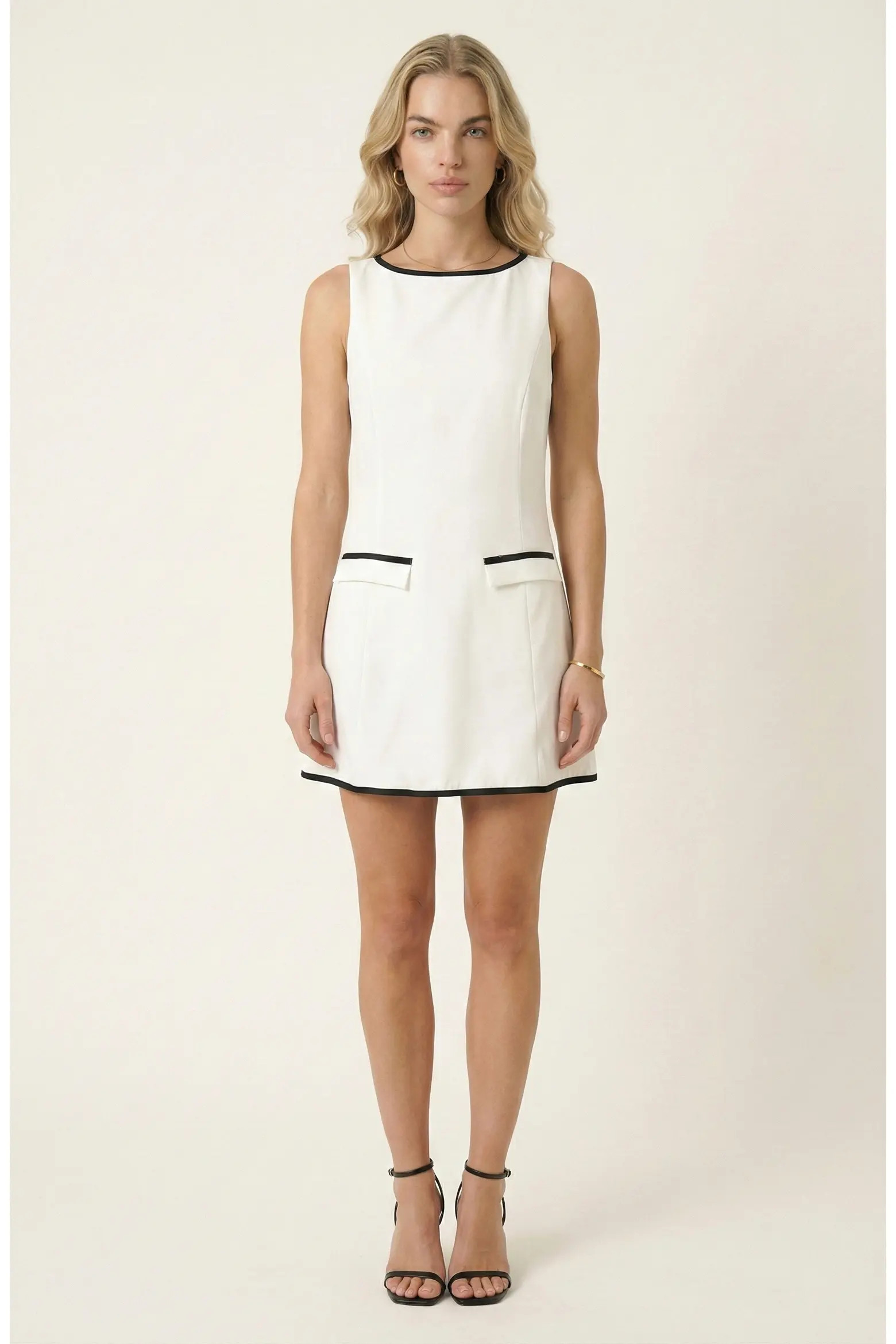 Sleeveless A-Line Mini Dress with Contrast Trim and Faux Pockets (Women) | Nordstrom | Nordstrom