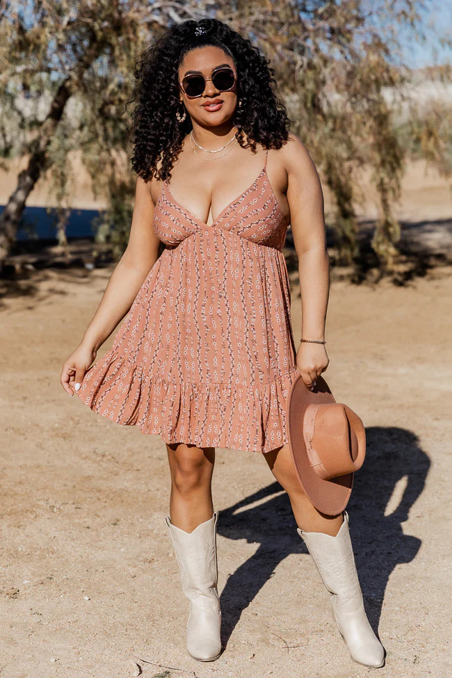 Out In The Country Terracotta Printed Mini Dress | Pink Lily