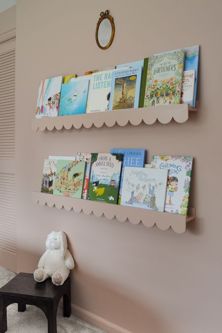 Sweet scalloped trim floating bookshelves DIY

#LTKhome #LTKfamily #LTKkids