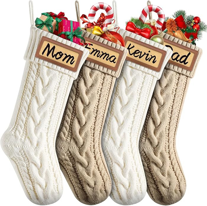 Dalzom® 4Pcs Personalized Christmas Stockings with Leather Patches Custom Name, 18” Premium La... | Amazon (US)