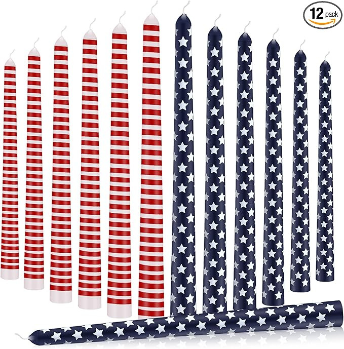 12 Pcs 4th of July Taper Candles 10 Inch Patriotic Red White Blue Candlesticks Dripless American ... | Amazon (US)