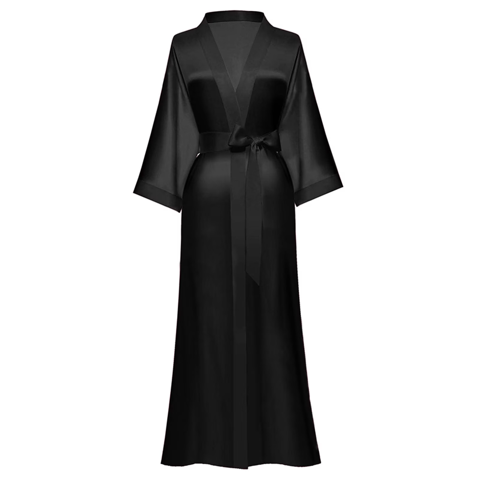 AMITOFO Women's Long Silk Kimono Robe Floral Satin Bathrobe, Black, One Size - Walmart.com | Walmart (US)