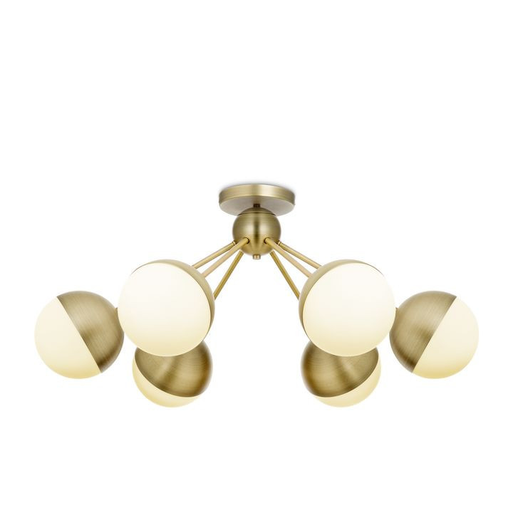 Powell 6-Light Semi-Flush with White Globes, Aged Brass | Lights.com