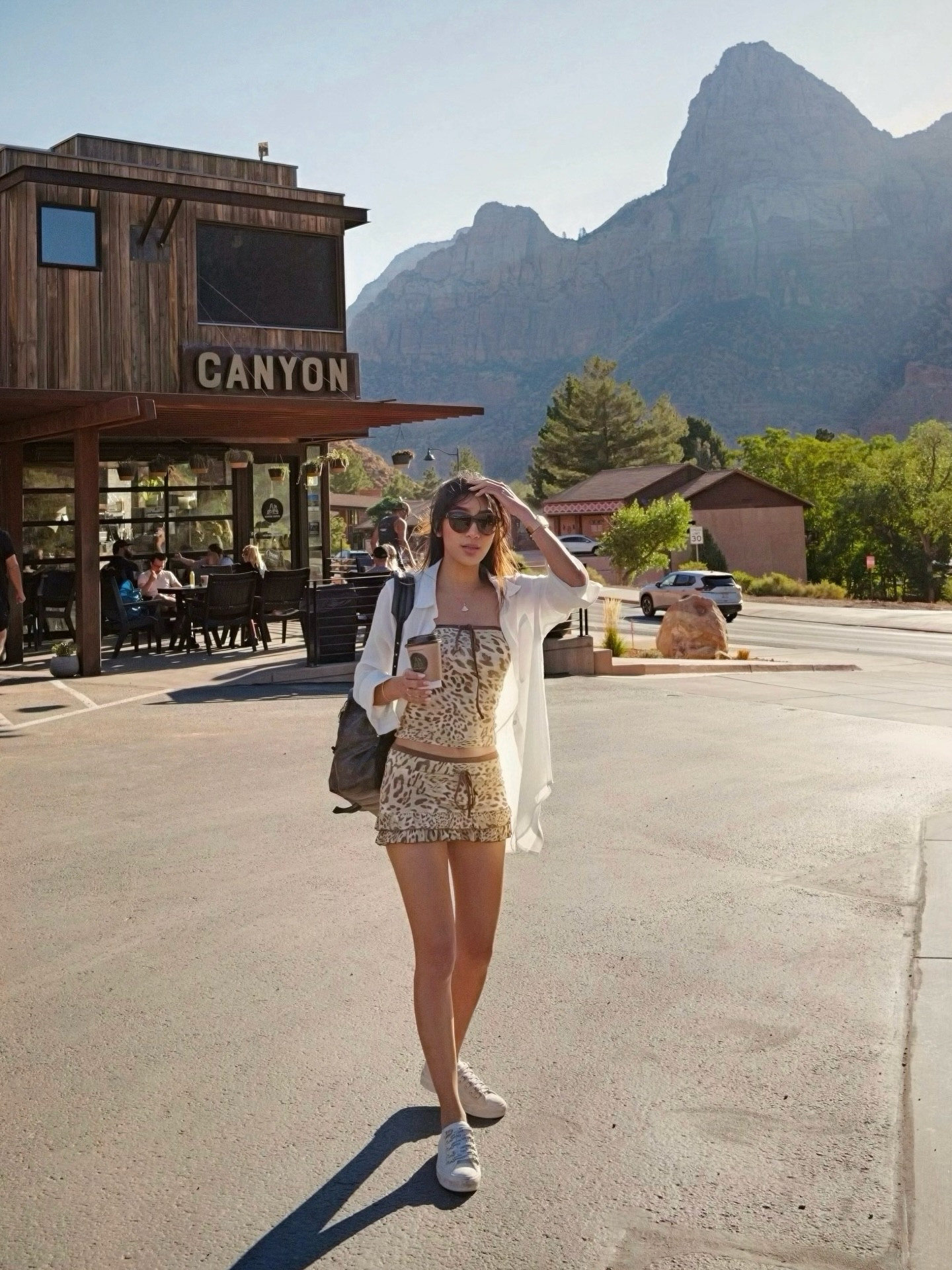✨Windy & chilly sunrise brew from Zion 🏜️😋🫶🍵🥐 Totally unplanned for a ~65°F morning… you might spot goosebumps! 😂 
📍 @ZionCanyonCoffee

#K8Atravel #leopard. #oitd #SunriseInZion #ZionNationalPark #SunriseVibes #DesertMorning #AdventureUtah #WanderlustVibes #GoldenHourGlow #NationalParkMornings #ltktravel

#LTKStyleTip #LTKActive #LTKTravel