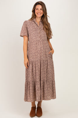 Mauve Floral Collared Maternity Maxi Dress | PinkBlush Maternity