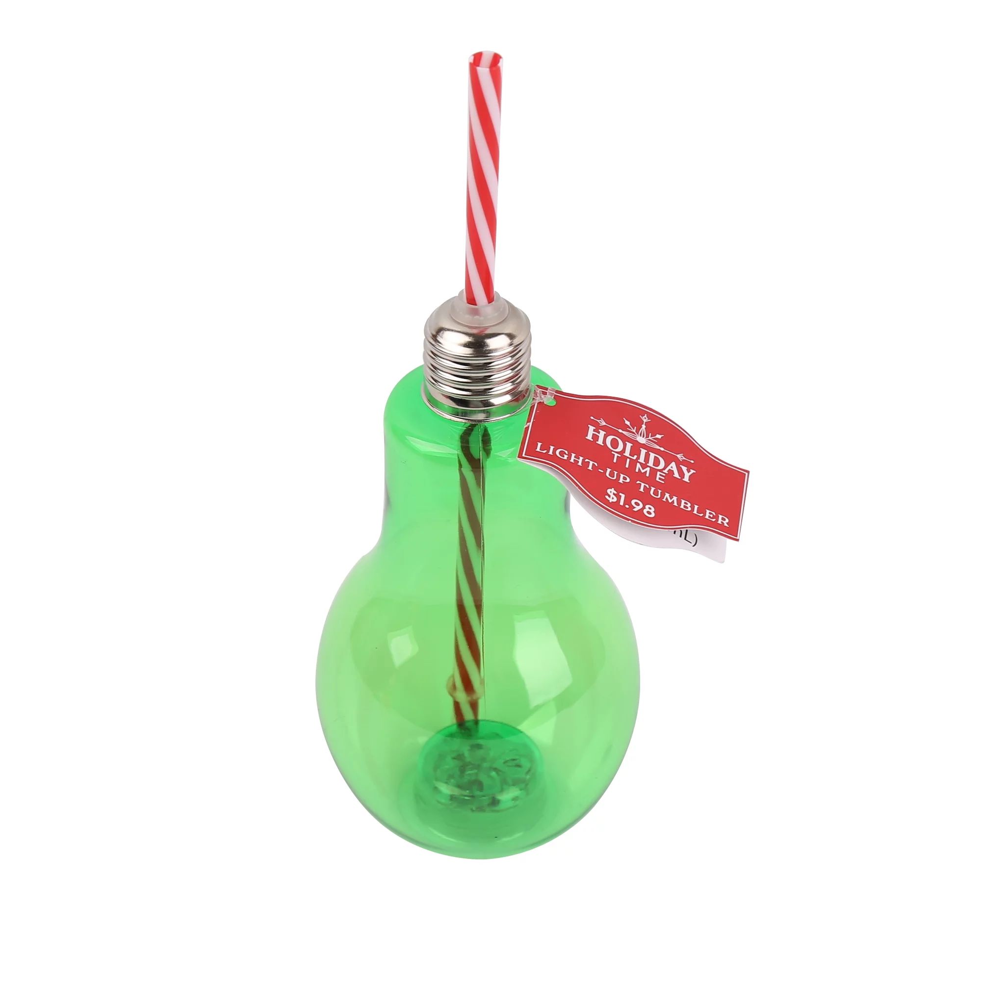Holiday Time Green Bulb Tumbler, Green Color , Plastic , with Straw, Cups - Walmart.com | Walmart (US)