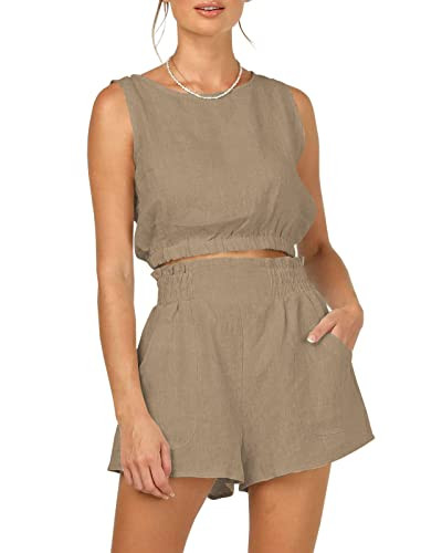 Trendy Queen Womens Summer 2 Piece Outfits Short Sets Matching Sleeveless Tank Top High Waisted S... | Amazon (US)