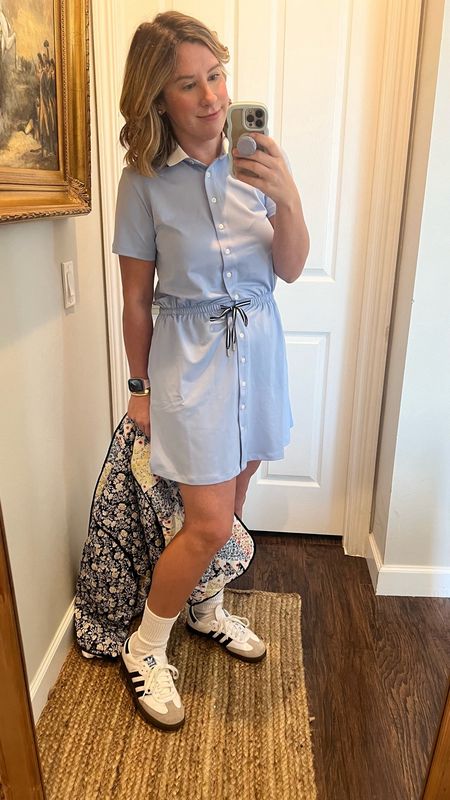 Cute golf dress! My coat is OOS but linked a few other versions. Perfect for spring. Dress is running slightly small. Fits like a 10. I got a large. Doesn’t come with shorts fyi! Loving my Sambas  

#LTKshoecrush #LTKfitness #LTKmidsize