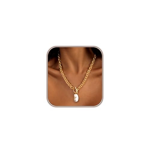 Amazon.com: Zeffy Chunky Gold Pearl Necklace for Women Statement Large Baroque Pearl Pendant Neck... | Amazon (US)
