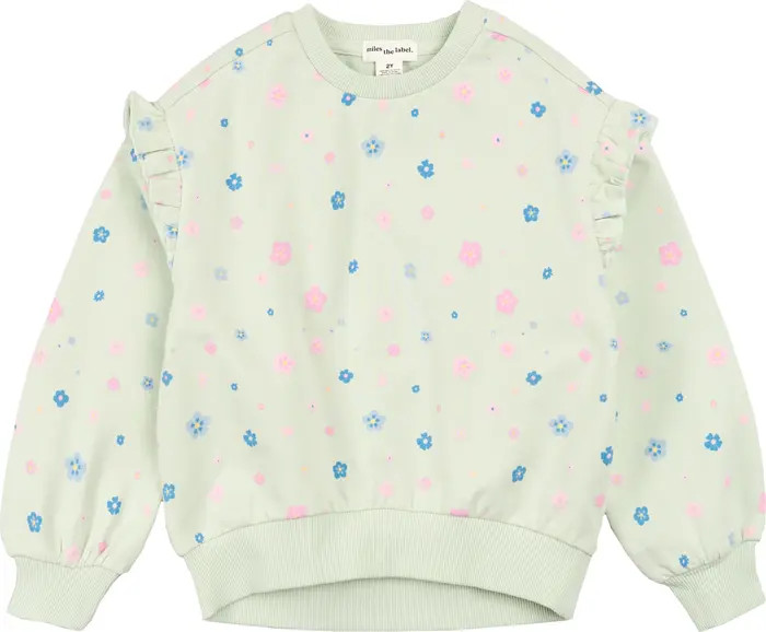 MILES THE LABEL Kids' Floral Print Ruffle French Terry Sweatshirt | Nordstrom | Nordstrom