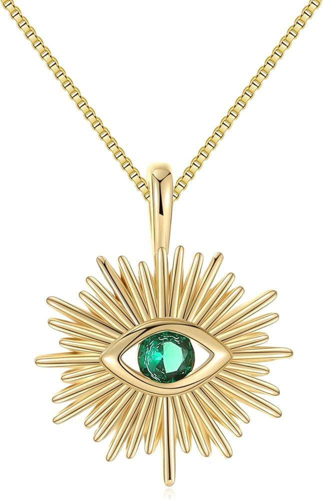 Evil Eye Necklace 18K Gold Plated Necklaces Dainty Sunflower Coin Pendant Thin Gold Chain Cute Sm... | Amazon (US)