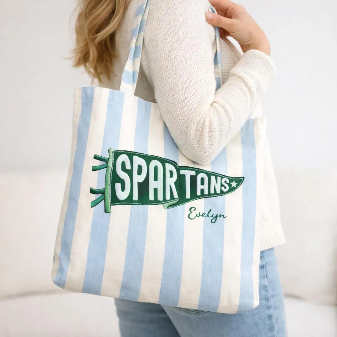Personalized College Pennant Tote Bag with Name, School Spirit Striped Canvas Tote, Custom Colleg... | Etsy (Global)