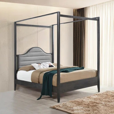Upholstered Headboard Canopy Queen Bed, Wood Bedroom , Brown Color, Includes Headboard, & Rails Bed With Wooden Gear, And Posts | Wayfair North America