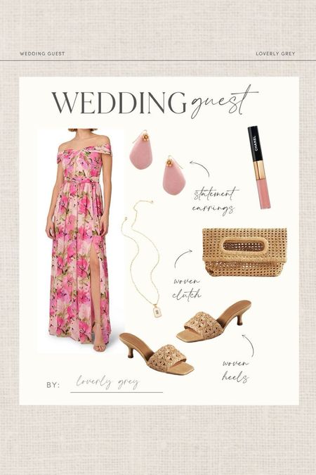 Wedding guest outfit idea. This floral off-the-shoukder maxi dress and woven slides are great for an outdoor spring wedding. Loverly Grey, wedding guest 

#LTKStyleTip #LTKWedding #LTKSeasonal
