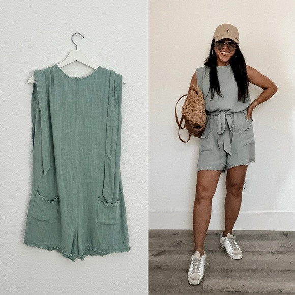 Sage Green Sleeveless Romper (XS) | Poshmark