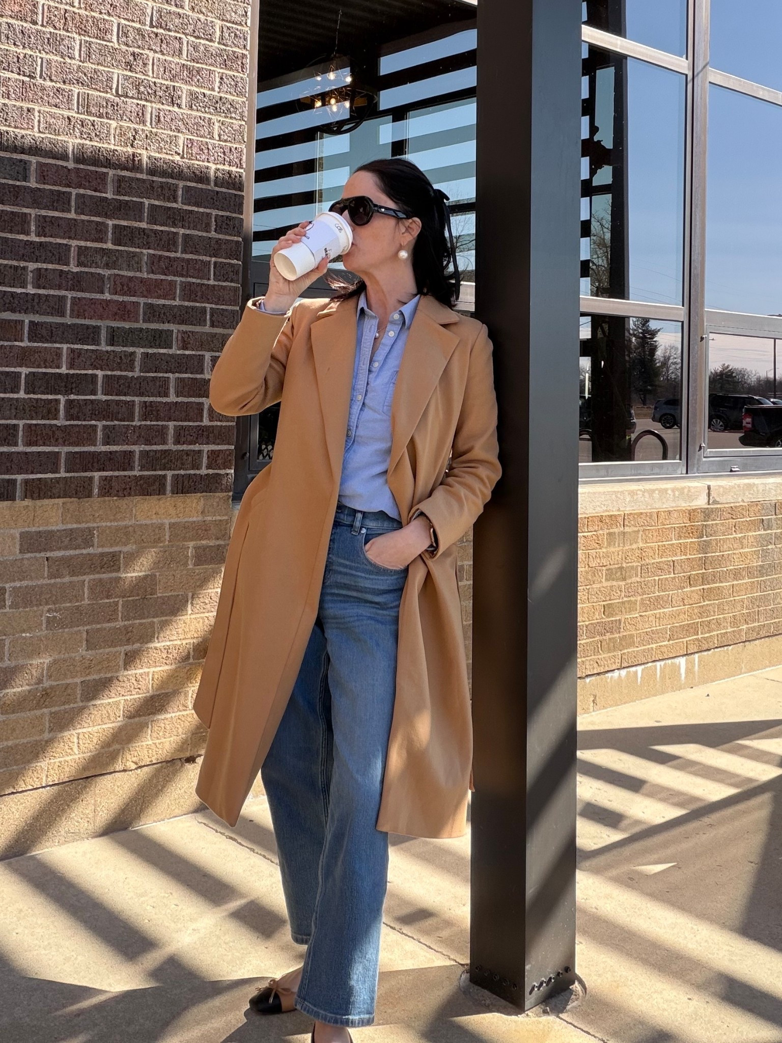 Today’s OOTD
@jcrew button down Oxford shirt
@Spanx redefine 90’s straight leg jeans
Amazon Coat & Sunnies and tennis bracelet 
@Target hair bow
@LINNY CO drop pearl earrings (use my code HBO15 to save)
Tory Burch pearl necklace 

#LTKootd #LTKOver40